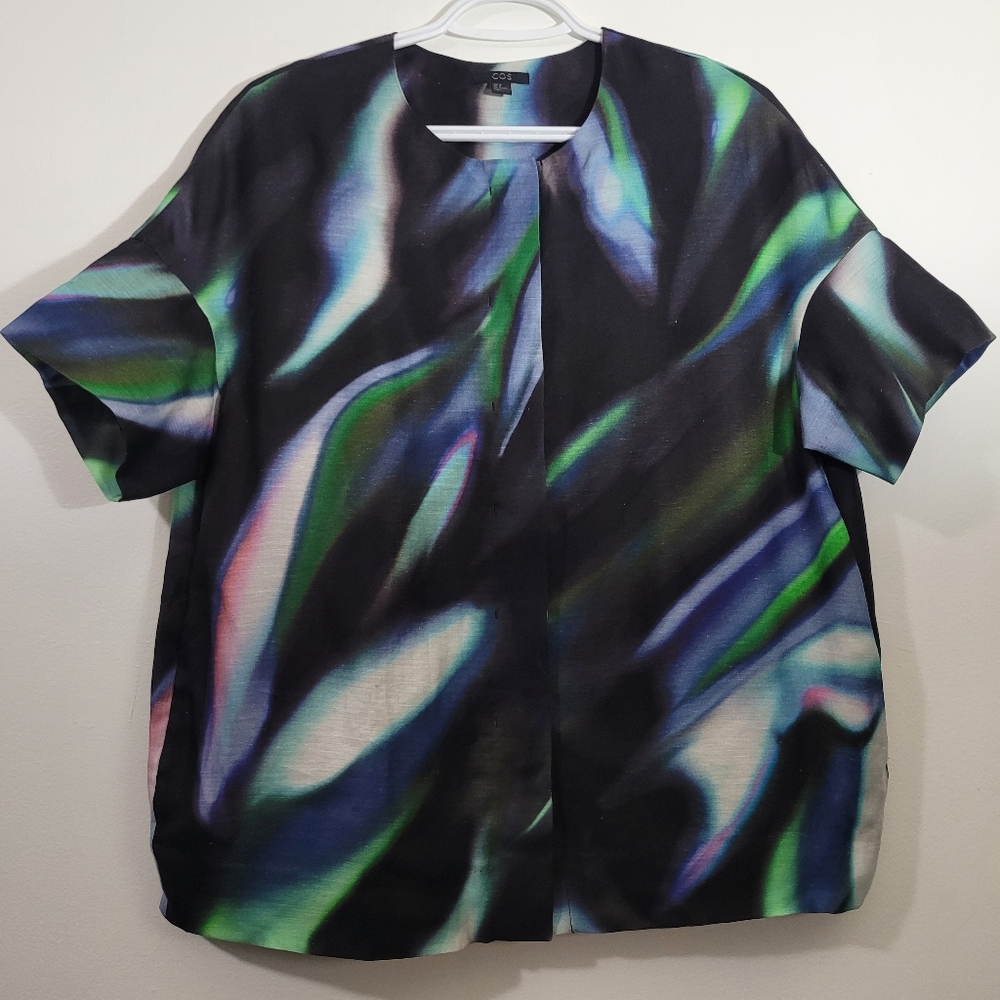 COS Abstract Water Color Oversized Short Sleeve Button Up Shirt